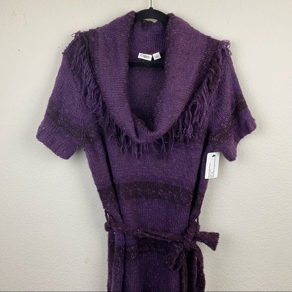 Cato Sweaters - CATO Purple Oversized Cowl Neck Fringe Sweater LARGE Belted Tunic Boho Chic F85